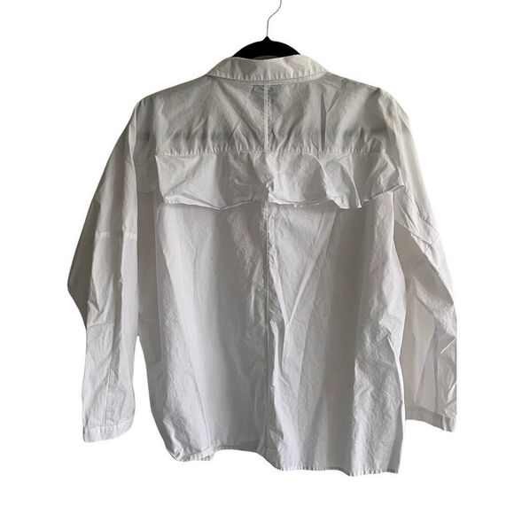 Just Female Cotton Hidden Button Front Blouse Shirt Dolman Ruffle White M - Picture 3 of 5